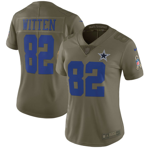 Women Dallas cowboys #82 Witten Nike Olive Salute To Service Limited NFL Jerseys->women nfl jersey->Women Jersey
